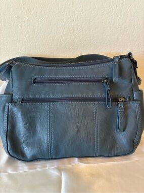 NEW w/o tag Women's Slate Blue Shoulder Bag with Zip Pockets